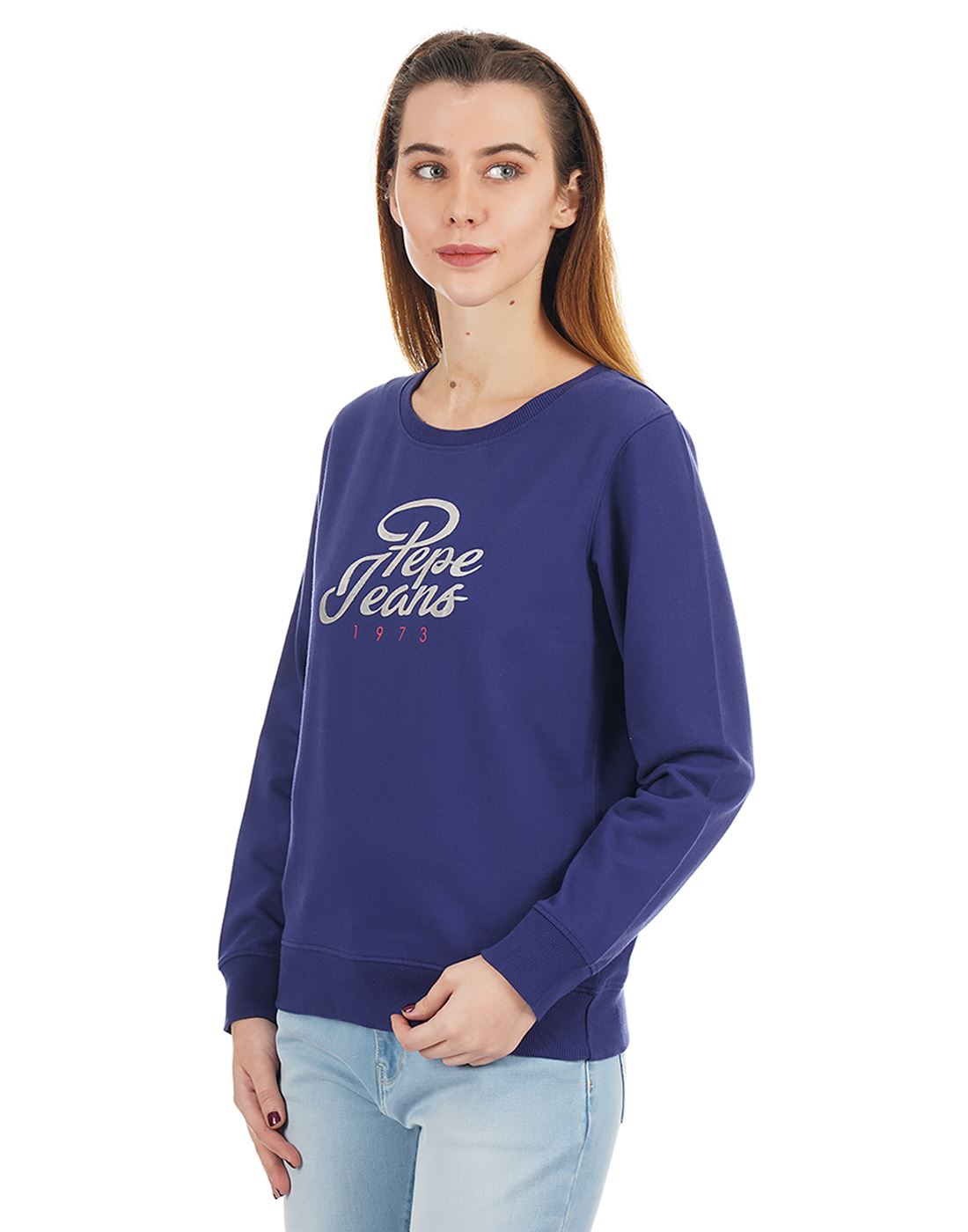 Pepe Jeans London Women Casual Wear Royal Blue Graphic Print Sweatshirt